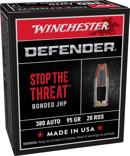 Winchester Ammo S380PDB Defender  380ACP 95gr Bonded Jacket Hollow Point 20 Per Box/10 Case                                                                                                             