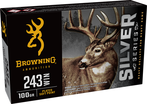 Browning Ammo B192602431  Silver 243Win 100gr Plated Soft Point 20 Per Box/10 Case                                                                                                                      