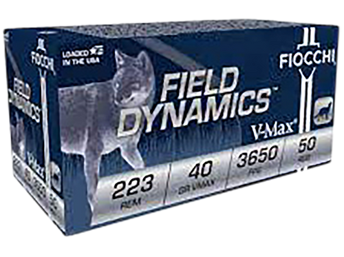 Fiocchi 223FHVB Field Dynamics  223Rem 40gr Hornady V-Max 50/4 *Sold as case                                                                                                                            
