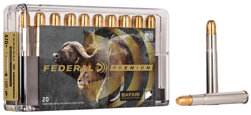 Federal P470T2 Premium Safari Cape-Shok 470NitroExpress 500gr Trophy Bonded Sledgehammer Solid 20 Per Box/10 Case                                                                                       