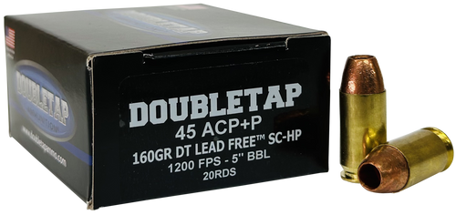DoubleTap Ammunition 45A160XM   45ACP 160gr Lead Free Hollow Point 20 Per Box/50 Case                                                                                                                   