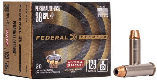 Federal P38HS1 Premium Personal Defense 38Special+P 129gr Hydra-Shok Jacketed Hollow Point 20 Per Box/25 Case                                                                                           