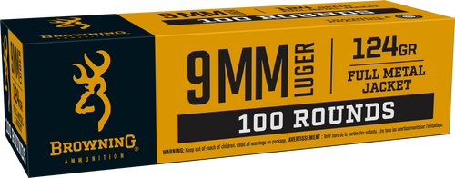 Browning Ammo B9MM124VP9mm  Luger 124gr Full Metal Jacket 100 Per Box/10 Case *Value Pack                                                                                                               