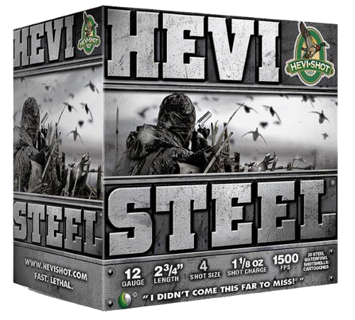 HEVI-Shot HS61224 HEVI-Steel  12Gauge 2.75" 1 1/8oz 4Shot 25 Per Box/10 Case                                                                                                                            