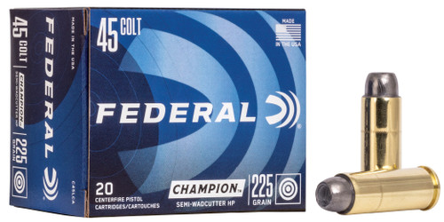Federal C45LCA Champion Training 45Colt 225gr Semi Wadcutter Hollow Point 20 Per Box/25 Case                                                                                                            