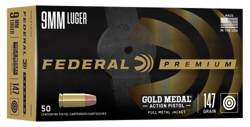 Federal GM9AP1 Gold Medal Centerfire Pistol 9mmLuger 147gr Full Metal Jacket 50 Per Box/10 Case                                                                                                         