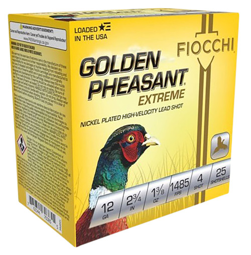 Fiocchi 12GPX4 Golden Pheasant Extrema 12Gauge 2.75" 1 3/8oz 4Shot 25 Per Box/10 Case                                                                                                                   