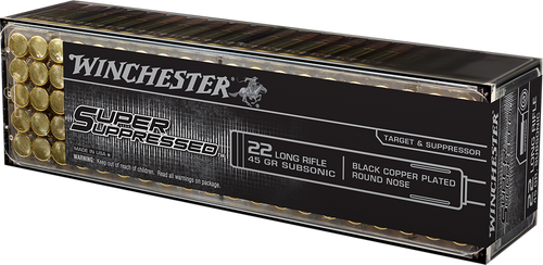 Winchester Ammo SUP22LR Super Suppressed  22LR 45gr Black Copper Plated Round Nose 100 Per Box/20 Case                                                                                                  