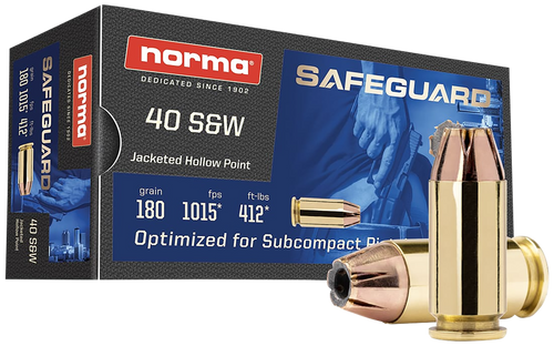 Norma Ammunition 801407727  Safeguard 40S&W 180gr Jacketed Hollow Point 50 Per Box/20 Case                                                                                                              