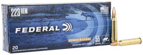 Federal 223A Power-Shok  223Rem 55gr Jacketed Soft Point 20 Per Box/10 Case                                                                                                                             