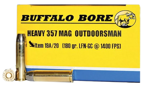Buffalo Bore Ammunition 19A20 Outdoorsman Strictly Business 357Mag 180gr Hard Cast Flat Nose 20 Per Box/12 Case                                                                                         