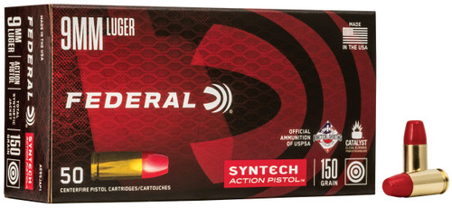 Federal AE9SJAP1 American Eagle Syntech Action Pistol  9mmLuger 150gr Total Syntech Jacket Flat Nose 50 Per Box/10 Case                                                                                 