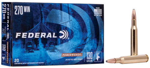 Federal 270A Power-Shok  270Win 130gr Jacketed Soft Point 20 Per Box/10 Case                                                                                                                            