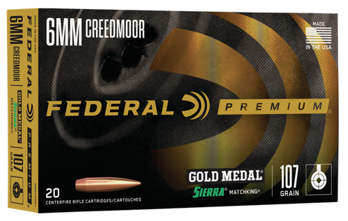 Federal GM6CRDM1 Premium Gold Medal 6mmCreedmoor 107gr Sierra MatchKing BTHP 20 Per Box/10 Case                                                                                                         