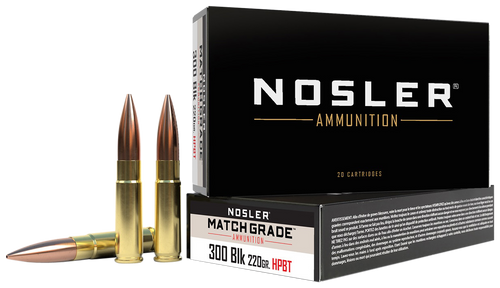 Nosler 51275 Match Grade  300Blackout 220gr Custom Competition Hollow Point Boat Tail 20 Per Box/20 Case                                                                                                