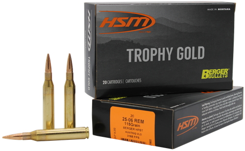 HSM 2506115VLD Trophy Gold Extended Range 25-06 Rem 115 gr Berger Hunting VLD Match 20 Per Box/ 20 Case                                                                                                 