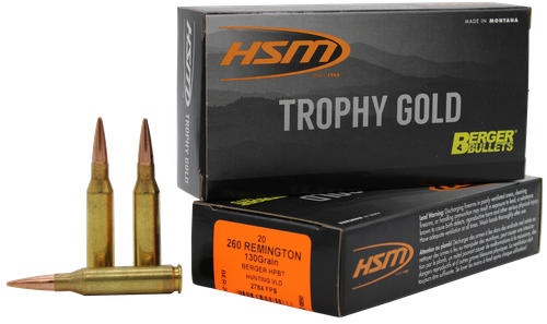 HSM 260130VLD Trophy Gold Extended Range 260 Rem 130 gr Berger Hunting VLD Match 20 Per Box/ 25 Case                                                                                                    