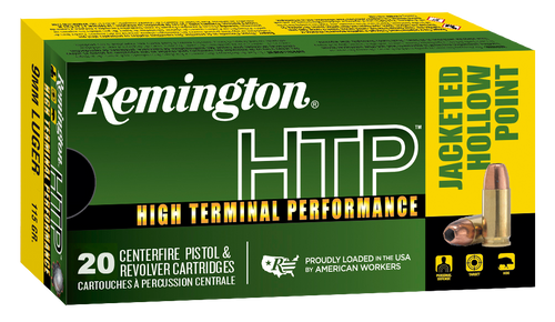 Remington Ammunition 28288 HTP  9mmLuger 115gr Jacketed Hollow Point 20 Per Box/25 Case                                                                                                                 