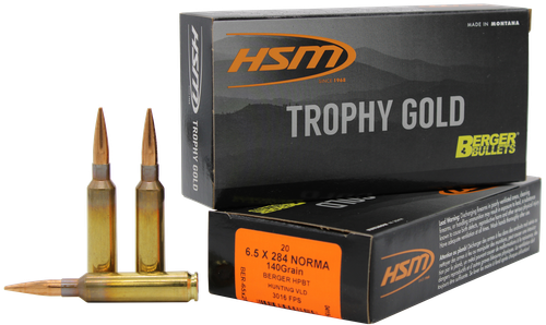 HSM 65X284140VLD Trophy Gold Extended Range 6.5x284 Norma 140 gr Berger Hunting VLD Match 20 Per Box/ 20 Case                                                                                           