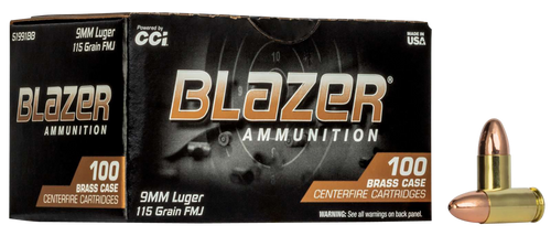 CCI 51991BB Blazer Brass Handgun 9mmLuger 115gr Full Metal Jacket 100 Per Box/5 Case                                                                                                                    