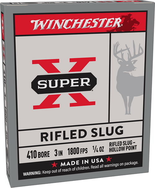 Winchester Ammo X413RS5 Super X  410Gauge 3" 1/4oz Rifled Slug Shot 5 Per Box/50 Case                                                                                                                   