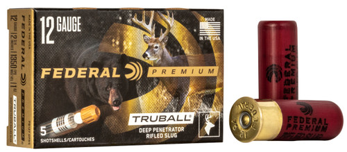 Federal PB127DPRS Premium Vital-Shok TruBall Deep Penetrator 12Gauge 2.75" 1oz RifledSlug Shot 5 Per Box/50 Case                                                                                        