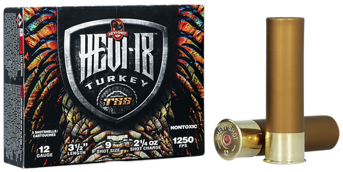 HEVI-Shot HS4509 HEVI-18 TSS Turkey 12Gauge 3.50" 2 1/4oz Tungsten 9Shot 5 Per Box/10 Case                                                                                                              