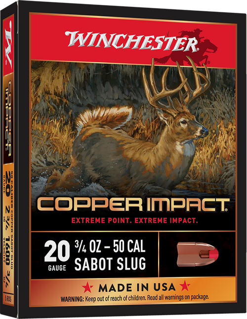 Winchester Ammo X20CLF Copper Impact  20Gauge 2.75" 3/4oz Sabot Slug Shot 5 Per Box/20 Case                                                                                                             