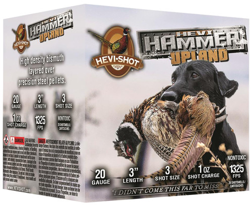 HEVI-Shot HS29213 HEVI-Hammer Upland 20Gauge 3" 1oz Steel/Bismuth 3Shot 25 Per Box/10 Case                                                                                                              
