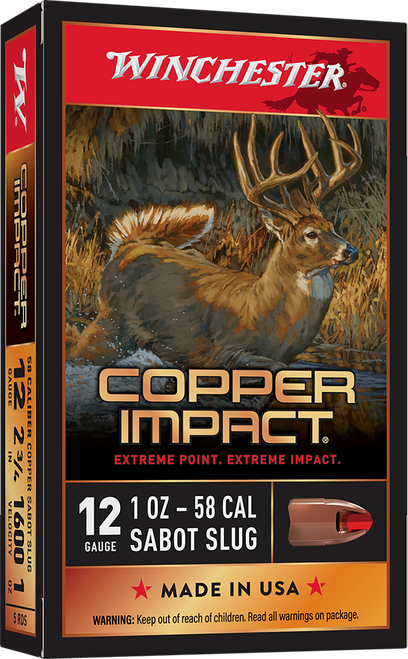 Winchester Ammo X12CLF Copper Impact  12Gauge 2.75" 1oz Sabot Slug Shot 5 Per Box/20 Case                                                                                                               