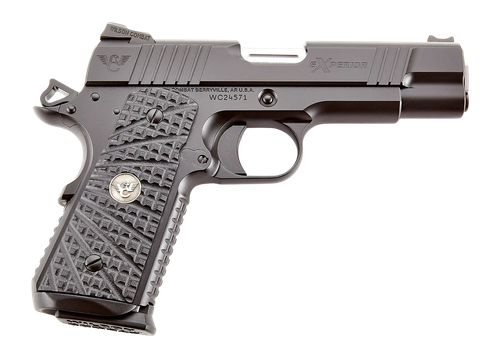 Wilson Combat XPCOMCP45 eXperior Commander Compact Frame 45 ACP 7+1 4.25" Stainless Match Grade Barrel, Black Armor-Tuff Carbon Steel Serrated Slide Black & Frame w/Beavertail, Black G10 TRAK Grip    