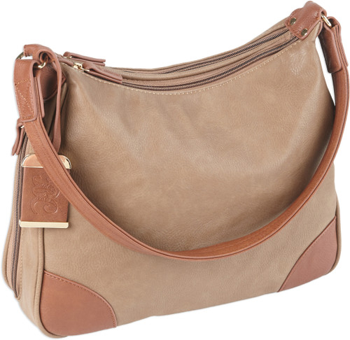 Bulldog BDP014 Hobo Purse w/Holster Taupe w/Tan Trim Leather for Small Autos & Revolvers Ambidextrous Hand                                                                                              