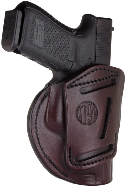 1791 Gunleather 4WH5SBRR 4-Way  IWB/OWB 05 Signature Brown Leather Belt Clip Fits S&W M&P/Springfield XD/Glock 17/HK VP9                                                                                