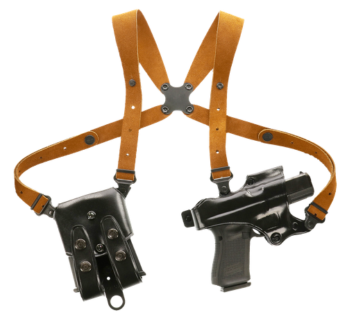 Galco JR224B Jackass Rig Shoulder System Size Fits Chest Up To 56" Black Leather Harness Compatible w/ Glock 19X/19 Gen1-5/Glock 23 Gen2-5 Right Hand                                                   