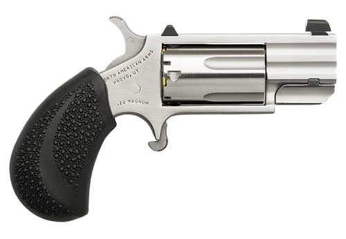 North American Arms PUGD Pug  22 WMR 5 Shot 1" Stainless Steel Barrel, Frame & Cylinder, Black Pebbled Rubber Grip, Exposed Hammer                                                                      