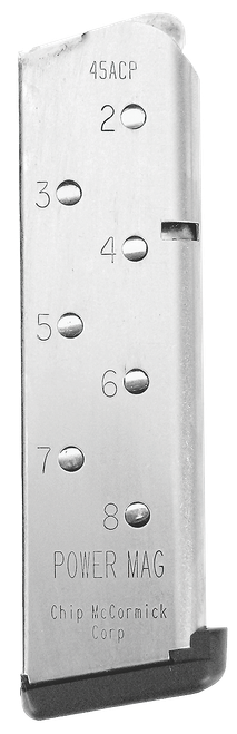 CMC Products 14131 Power Mag  8rd 45 ACP Fits 1911 Government Stainless Steel w/ Black Base Pad                                                                                                         