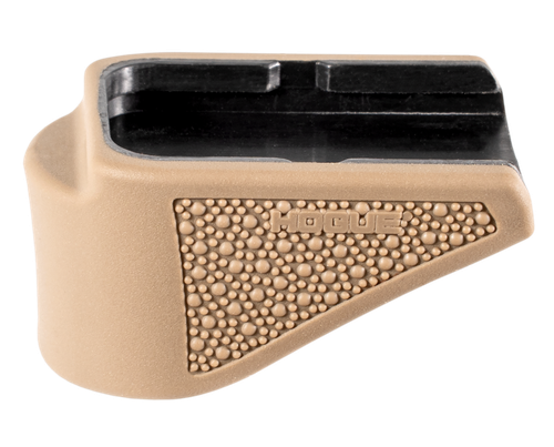 Hogue 18623  Extension Base Pad Fits Glock 26 Compatible w/ 10rd Magazine FDE Overmolded Rubber                                                                                                         