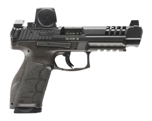 HK 81001373 VP9 A1 L w/Optic Full Size 9mm Luger 15+1 5" Black Steel Barrel & Long/Lightening Cut w/Vortex Defender ST Slide, Black Polymer Frame w/Picatinny Rail, Interchangeable Backstrap Grip, Ambi