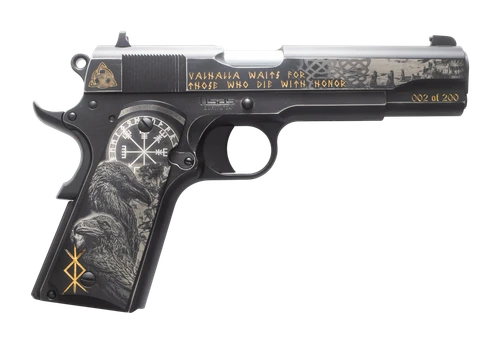 Tisas Arms Customs 10100516AA10 1911 A1 Stakeout Norse God Sports South Exclusive 45 ACP 8+1 5" Carbon Steel Serrated Slide Carbon Steel Frame w/Beavertail                                             