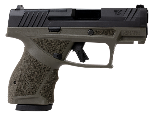 Taurus 1-TX9SC431-OD TX9 Compact 9mm Luger 13+1 3.40" Matte Black Barrel, Black Gas Nitride Alloy Steel Optic Ready Slide, OD Green Stainless Steel Frame w/Picatinny Rail, Interchangeable Backstrap Gr