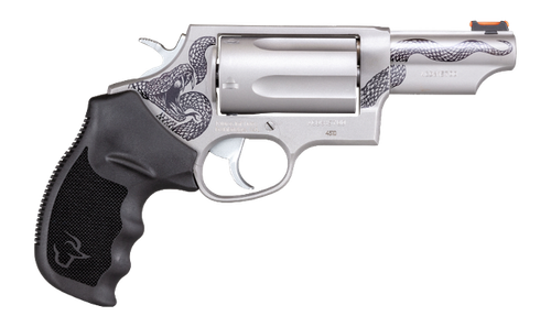 Taurus 2-441039T-SNK Judge  Compact 45 Long Colt/410 Gauge 5 Shot 3" Stainless Engraved w/Snake  Barrel & Frame, Stainless Cylinder, Black Rubber Grip, Transfer Bar Safety                             