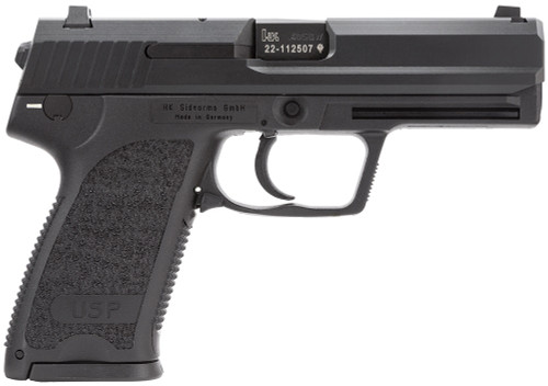 HK 81000318 USP V7 LEM 40 S&W Caliber with 4.25" Barrel, 13+1 Capacity, Overall Black Finish, Serrated Trigger Guard Frame, Serrated Steel Slide &  Polymer Grip Includes 2 Mags                        