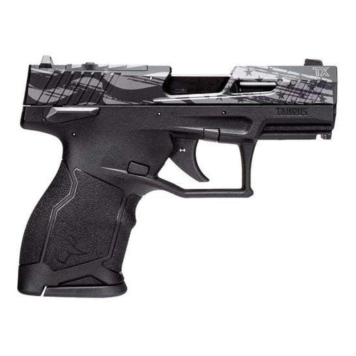 Taurus TX22 Compact Handgun .22 LR 13rd Magazines (2) 3.6" Barrel Black Engraved US Distressed Flag Taurus TX22 Compact Handgun .22 LR 13rd Magazines (2) 3.6" Barrel Black Engraved US Distressed Flag