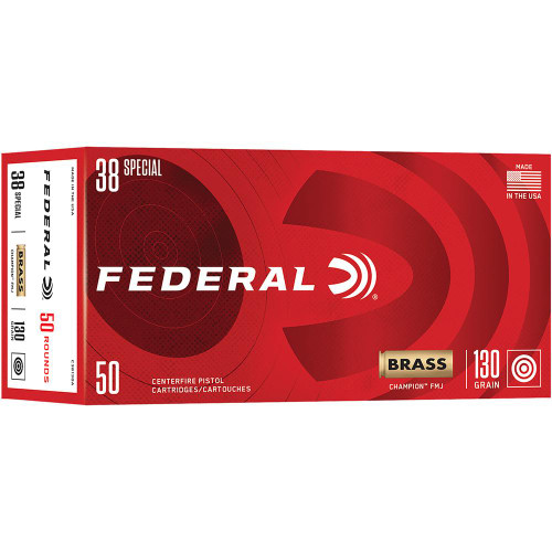 Federal Champion Handgun Ammunition .38 Spl 130gr FMJ 890 fps 50/ct Federal Champion Handgun Ammunition .38 Spl 130gr FMJ 890 fps 50/ct