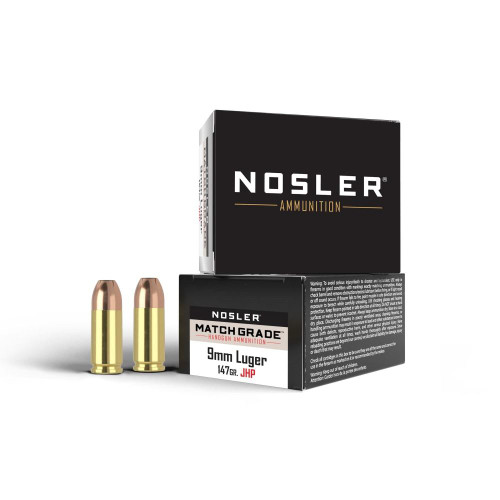Nosler Match Grade Handgun Ammuntion 9mm Luger 147gr JHP 950 fps 20/ct Nosler Match Grade Handgun Ammuntion 9mm Luger 147gr JHP 950 fps 20/ct