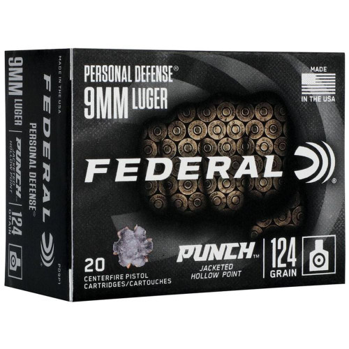 Federal Personal Defense Punch Handgun Ammuntion 9mm Luger 124 gr 1150 fps JHP 20/ct