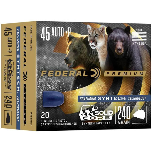 Federal Solid Core Handgun Ammunition .45 Auto(+P) 240 gr TSJ 20/ct Federal Solid Core Handgun Ammunition .45 Auto(+P) 240 gr TSJ 20/ct