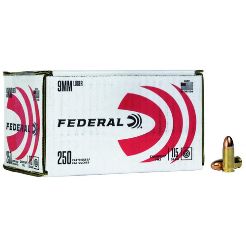 Federal Champion Training Handgun Ammuntion 9mm Luger 115 gr FMJ 1125fps 250/ct (Bulk) Federal Champion Training Handgun Ammuntion 9mm Luger 115 gr FMJ 1125fps 250/ct (Bulk)