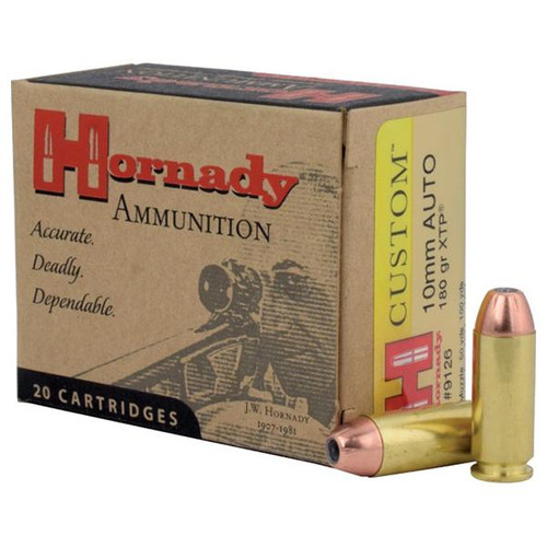 Hornady Custom Handgun Ammunition 10mm 180 gr XTP 1275 fps 20/Box Hornady Custom Handgun Ammunition 10mm 180 gr XTP 1275 fps 20/Box