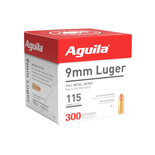 Aguila Handgun Ammuntion 9mm Luger 115 gr FMJ 1150 fps 300/ct Aguila Handgun Ammuntion 9mm Luger 115 gr FMJ 1150 fps 300/ct
